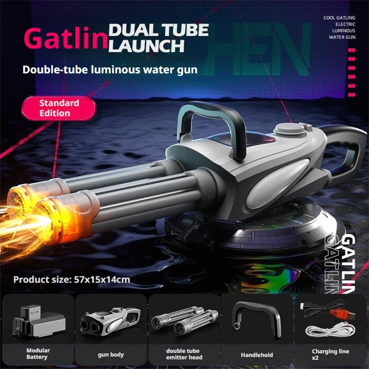 Buy Rotary Barrel Water Gun with LED Light & Modular Battery at SASKA Trading , Dubai UAE