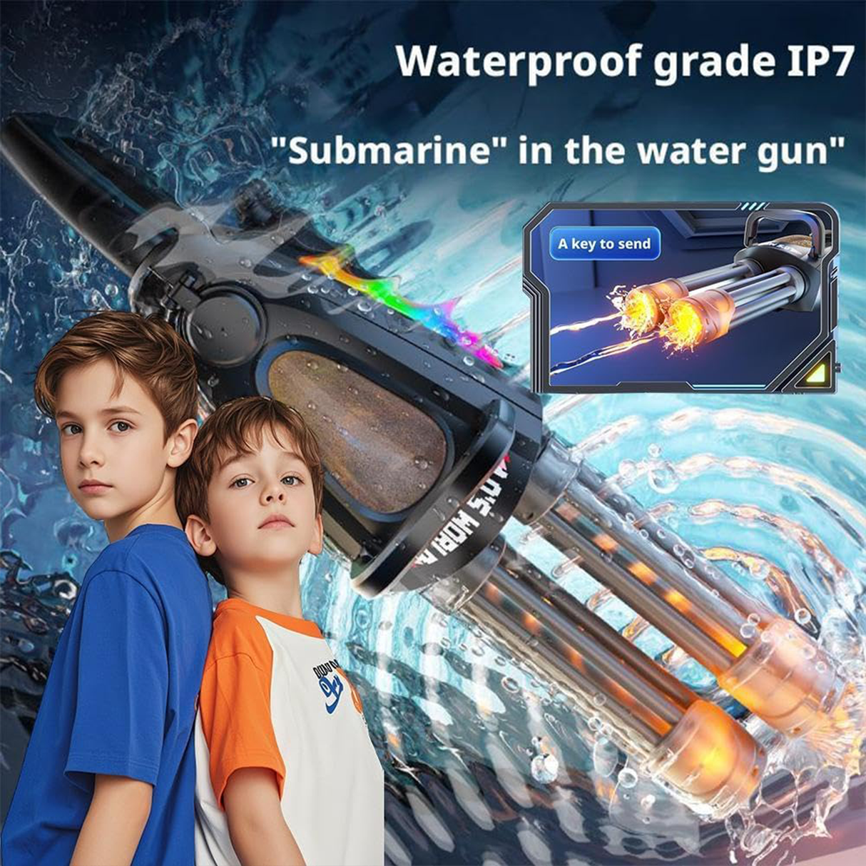 Buy Rotary Barrel Water Gun with LED Light & Modular Battery at SASKA Trading , Dubai UAE