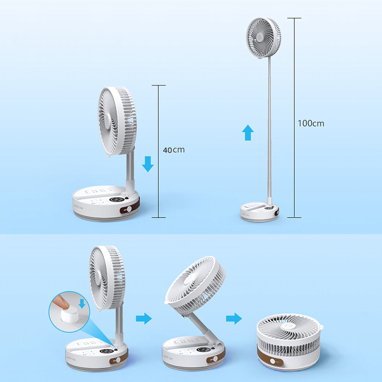Rovio 8" Folding Fan with 7200mAh Battery, LED Light, Remote Control & Telescopic Stand by Green Lion