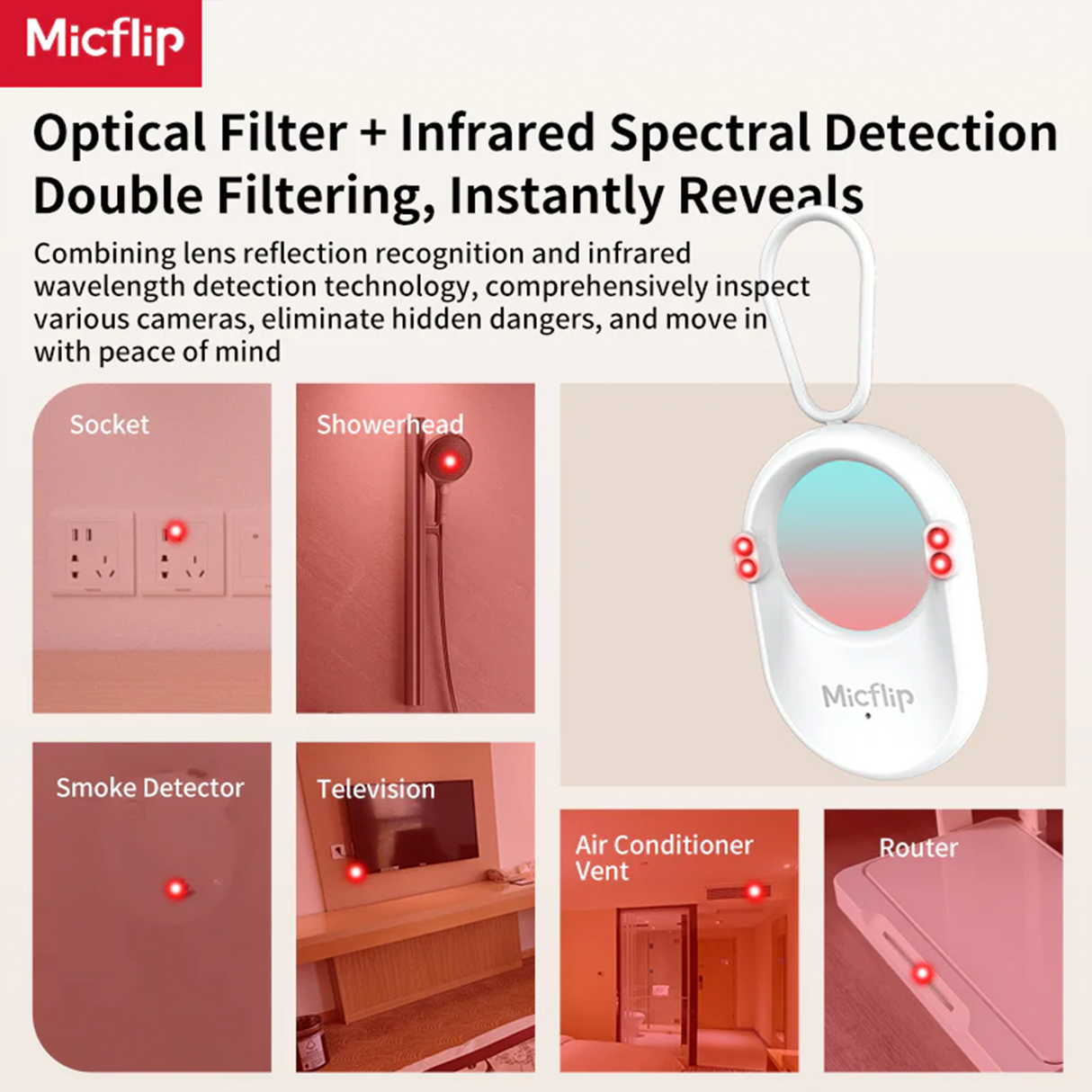 S05 FindMy Hidden Camera Detector – Smart Anti-Spy Lens Finder with Apple Tracking by Micflip