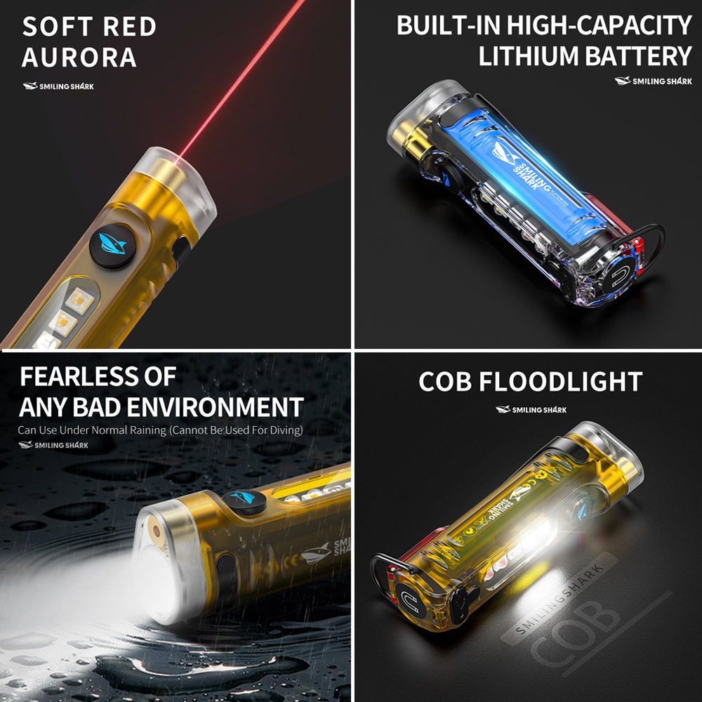 Mini Flashlight Keychain LED 8Mode COB Laser Type-C Rechargeable by SMILING SHARK