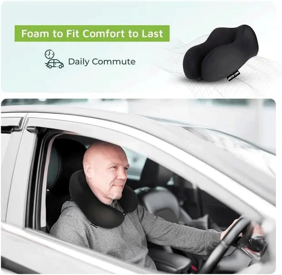 Premium Memory Foam Neck Support Pillow for Flights, Road Trips, and Home Use By Green Lion