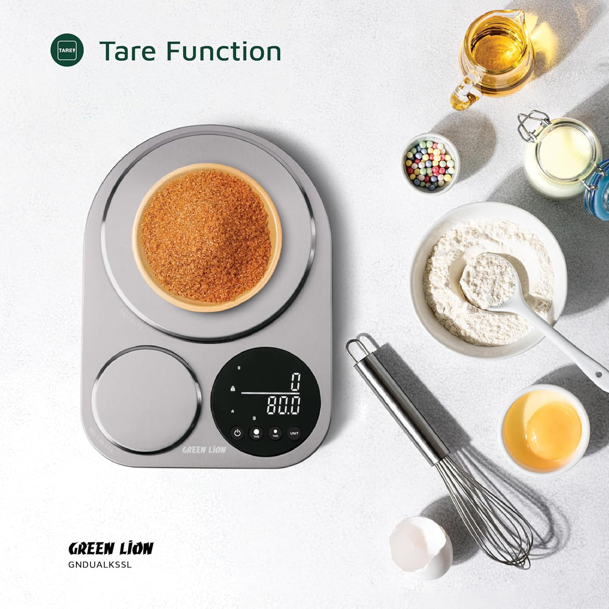 Precision Kitchen Scale, Dual Platforms 5kg & 500g, LCD Display, Silver by Green Lion