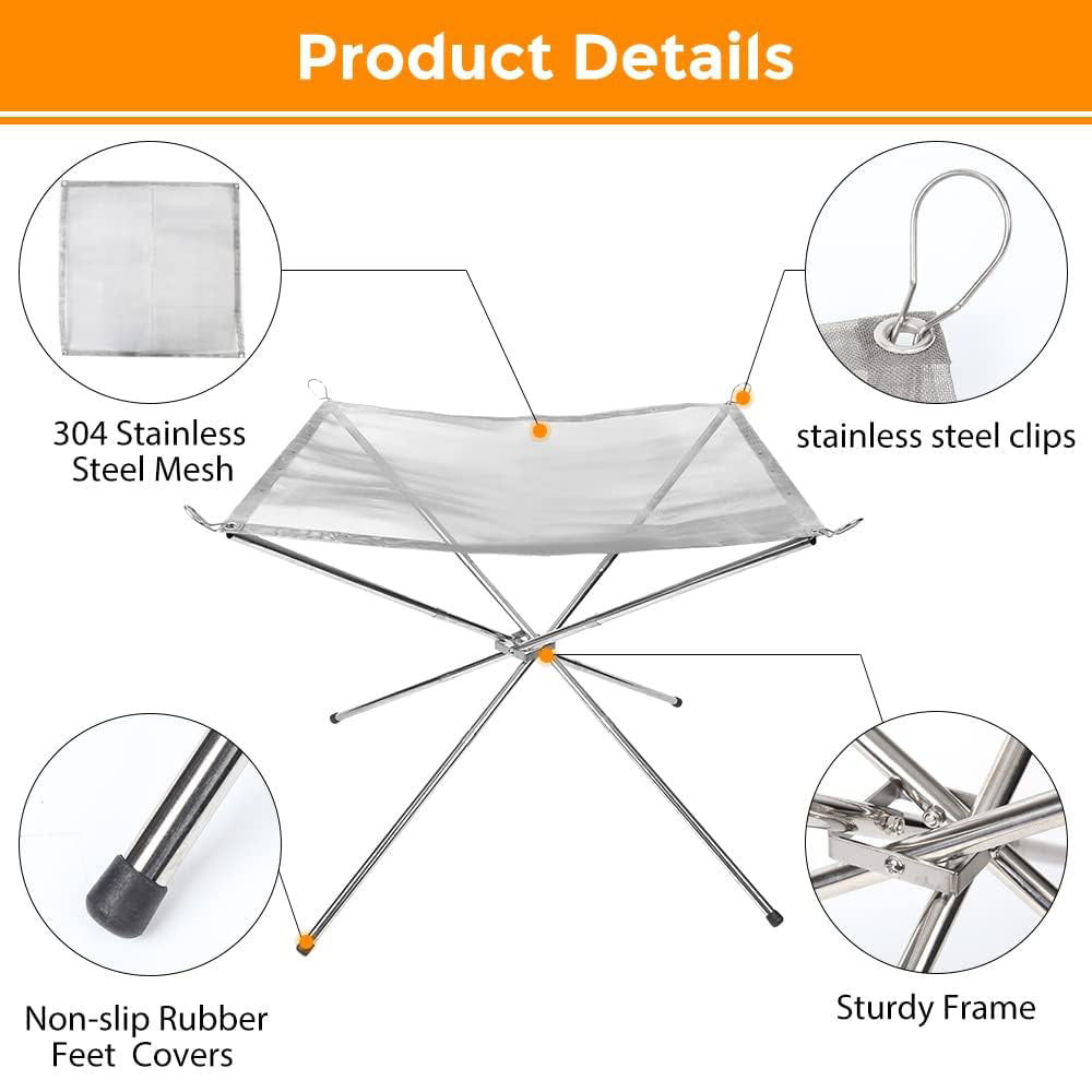 موقد نار محمول للتخييم في الهواء الطلق، 22 بوصة، مع حقيبة، حامل من الفولاذ المقاوم للصدأ من Green Lion