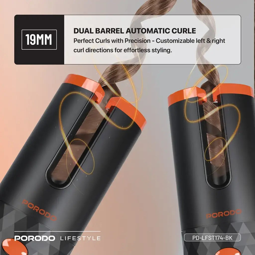 Automatic Cordless Hair Curler – Effortless Healthy & Shiny Curls and Waves, Preset Temperature Settings By Porodo