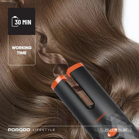 Automatic Cordless Hair Curler – Effortless Healthy & Shiny Curls and Waves, Preset Temperature Settings By Porodo | Hair Curlers | SASKA Trading