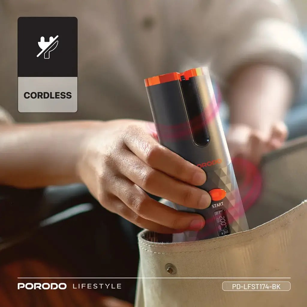 Automatic Cordless Hair Curler – Effortless Healthy & Shiny Curls and Waves, Preset Temperature Settings By Porodo