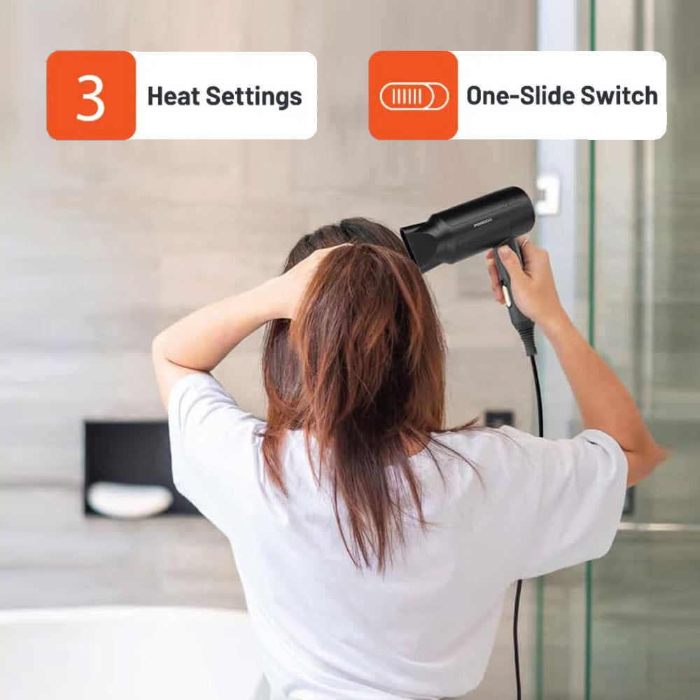 مجفف شعر قابل للطي من لايف ستايل، بقوة 1200 واط - صغير الحجم وسهل الحمل - 3 إعدادات حرارة من Porodo