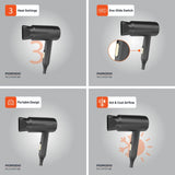 مجفف شعر قابل للطي من لايف ستايل، بقوة 1200 واط - صغير الحجم وسهل الحمل - 3 إعدادات حرارة من Porodo