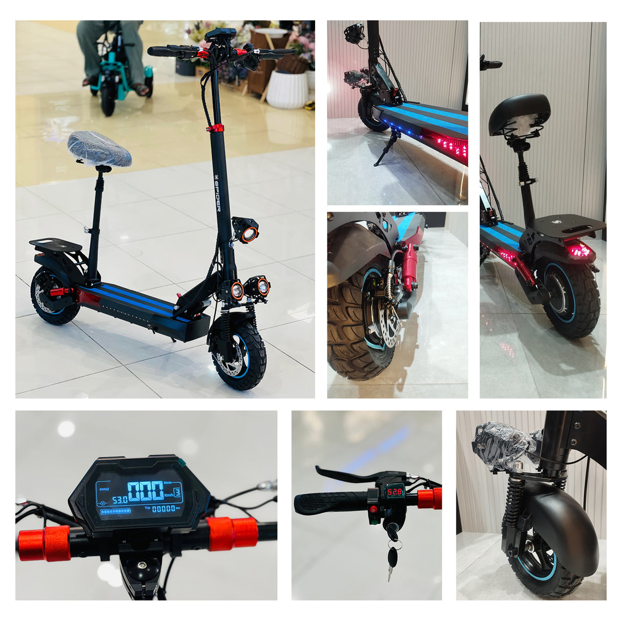 48V Foldable Electric Scooter for Adults with Removable Seat, Dual Suspension, Off Road Tires