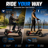 48V Foldable Electric Scooter for Adults with Removable Seat, Dual Suspension, Off Road Tires