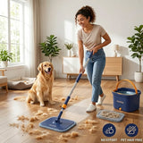 Self-Cleaning Square Spin Mop and Bucket with Clean & Dirty Water Separation for Dog & Cat Pet Hair Cleaning by Homettler