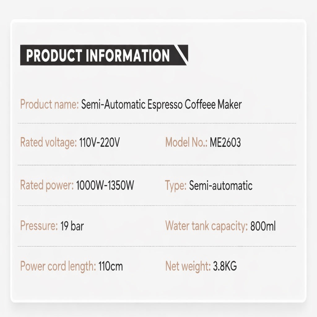 Semi-Automatic Espresso Coffee Maker – Built-in Grinder and Brewer All-in-One, 19 Bar High-Pressure Extraction by iCafilas | Coffee Maker | SASKA Trading