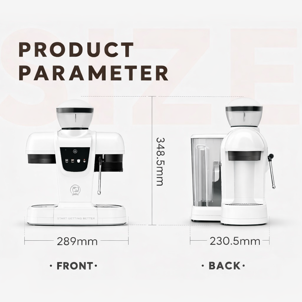 Semi-Automatic Espresso Coffee Maker – Built-in Grinder and Brewer All-in-One, 19 Bar High-Pressure Extraction by iCafilas
