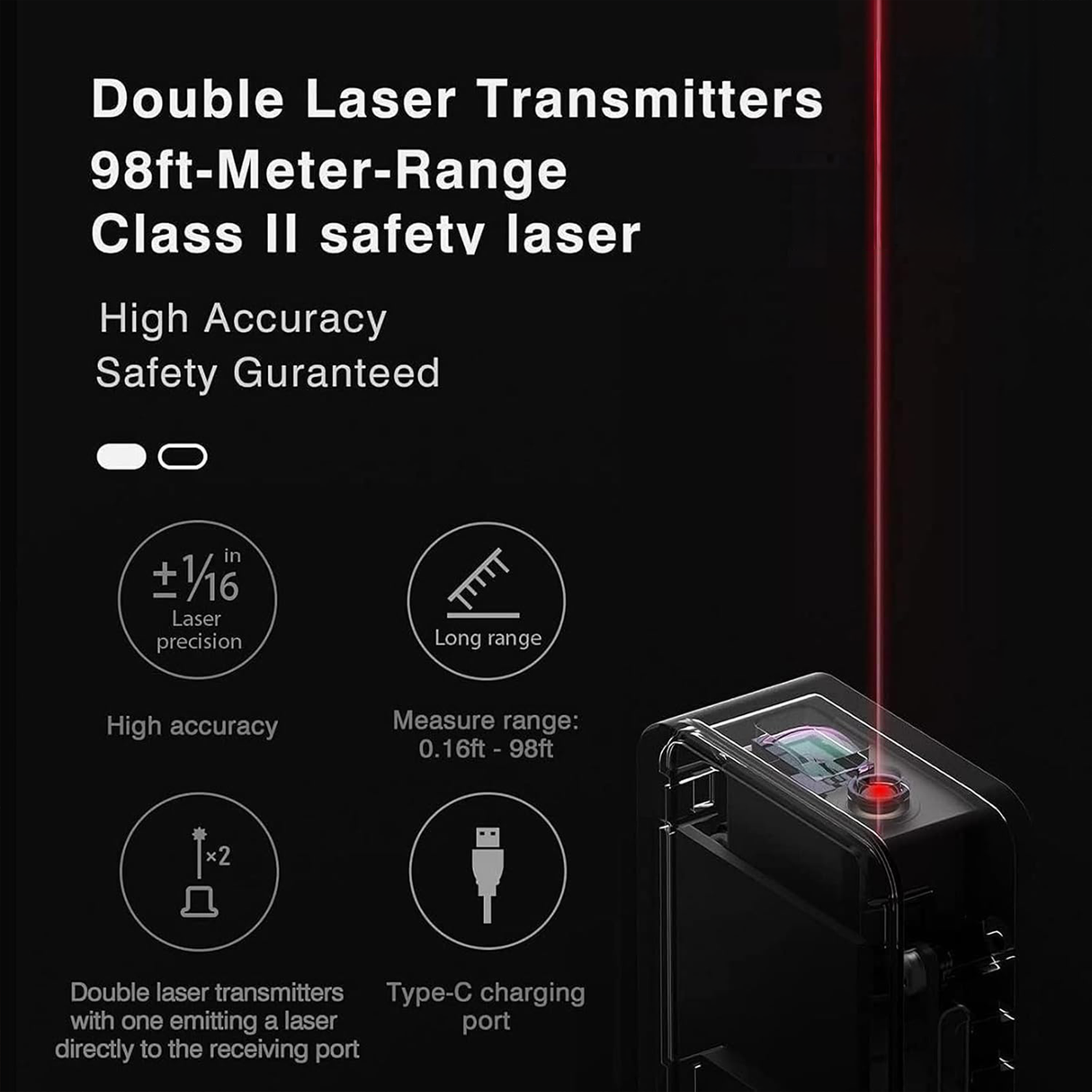 جهاز قياس المسافة الذكي بالليزر 30 مترًا، عداد رقمي عالي الدقة بشاشة OLED من HOTO