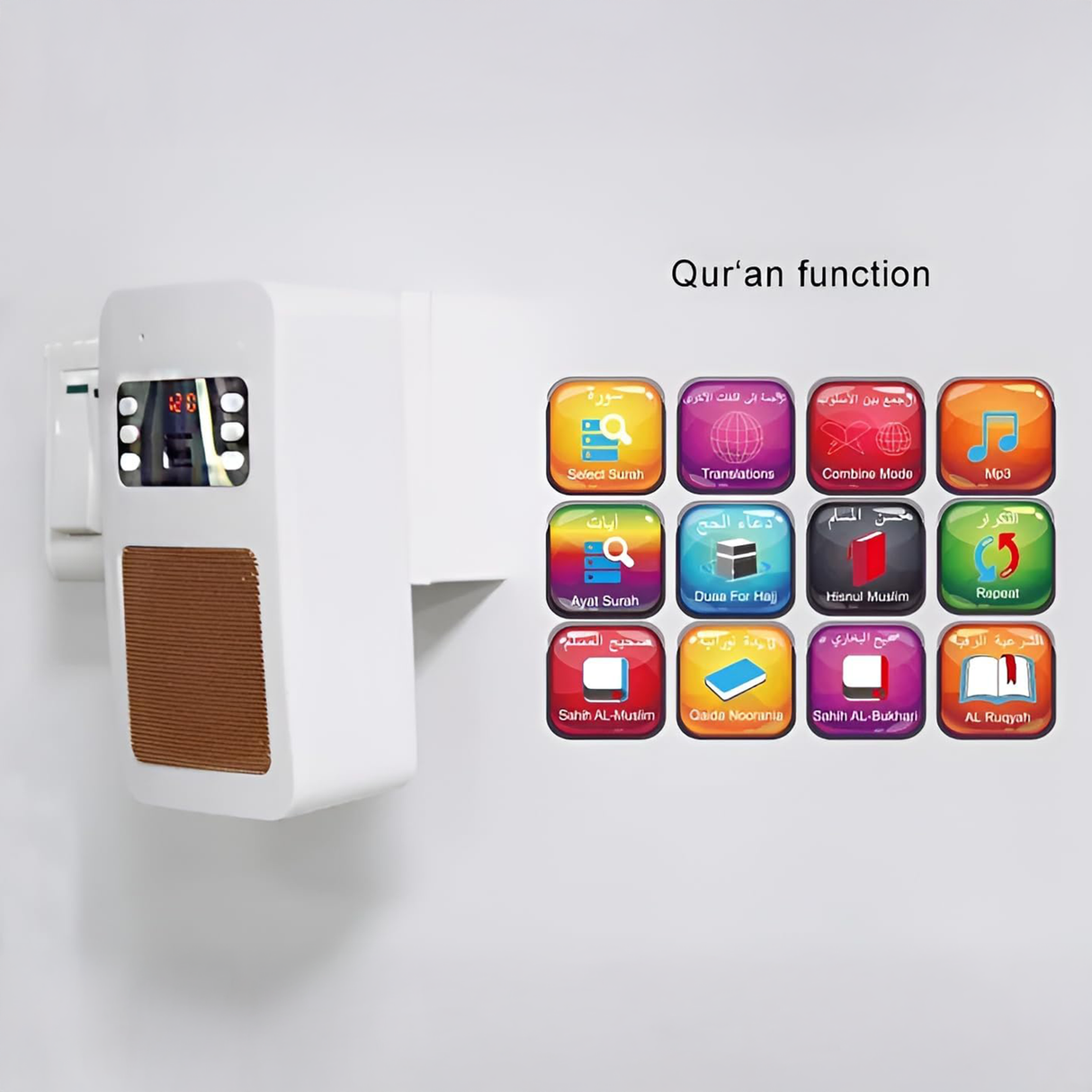 Smart Bluetooth Wall Quran Speaker with 16 Translations, Built-in FM radio and MP3 player