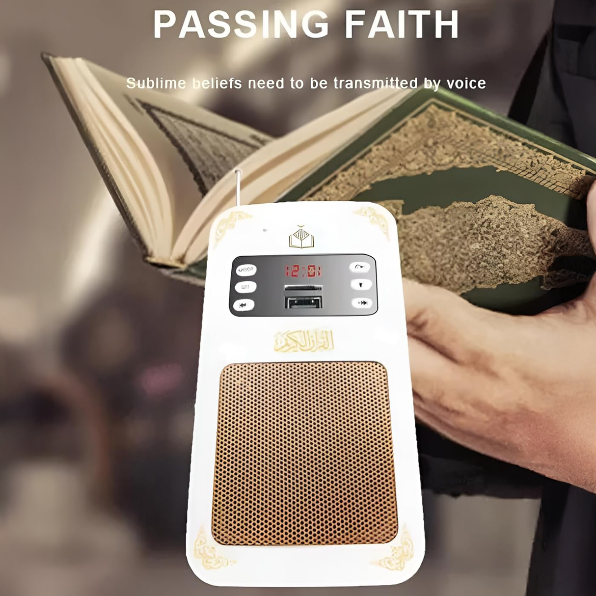 Smart Bluetooth Wall Quran Speaker with 16 Translations, Built-in FM radio and MP3 player