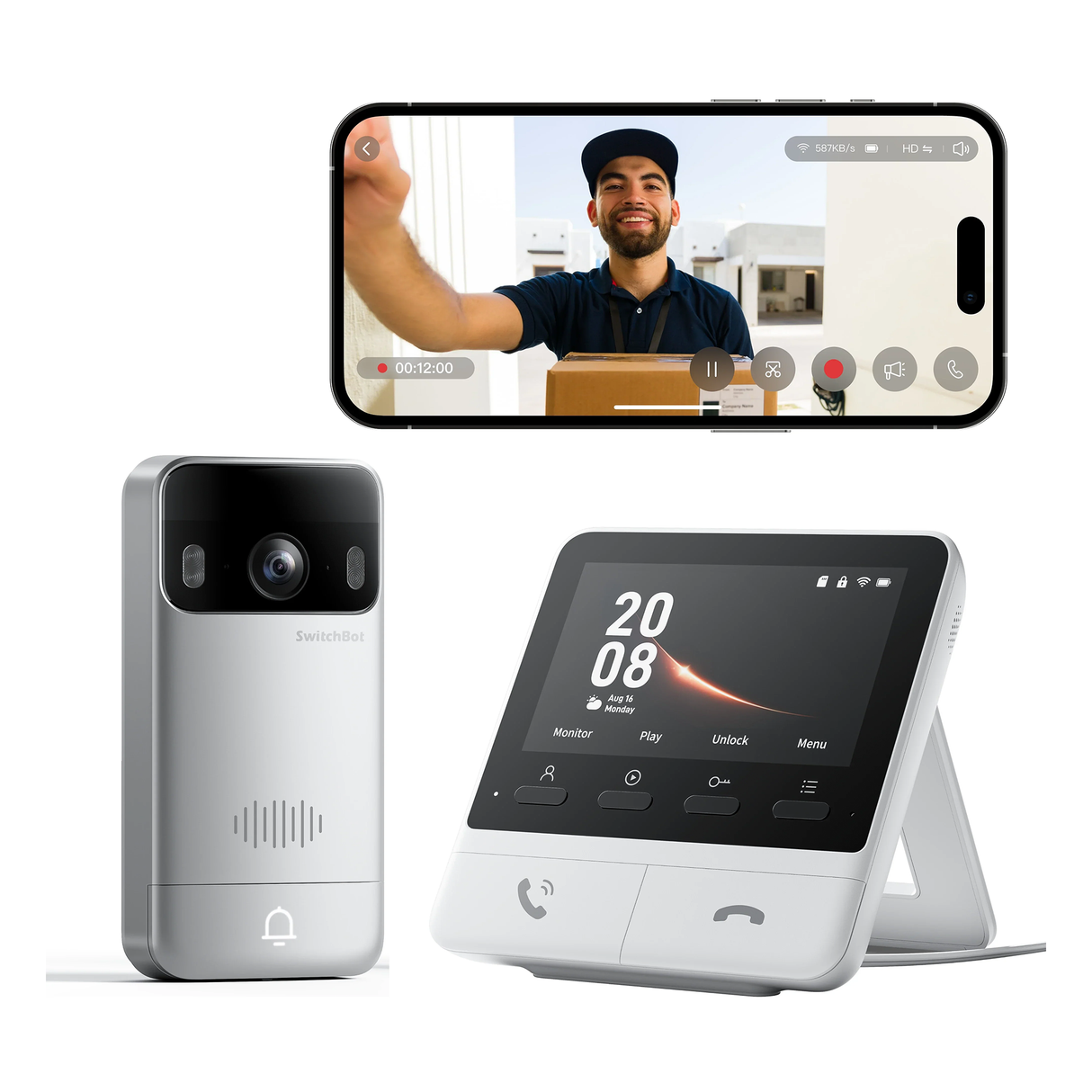 Smart Video Doorbell 2K with Wireless Monitor & Two-Way Audio by SwitchBot