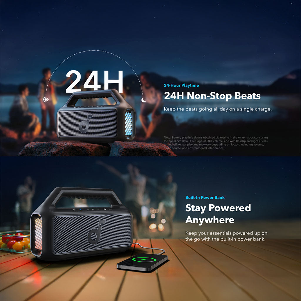 سماعة بلوتوث خارجية Boom 2، مقاومة للماء وقابلة للطفو، إضاءة RGB من Soundcore by Anker