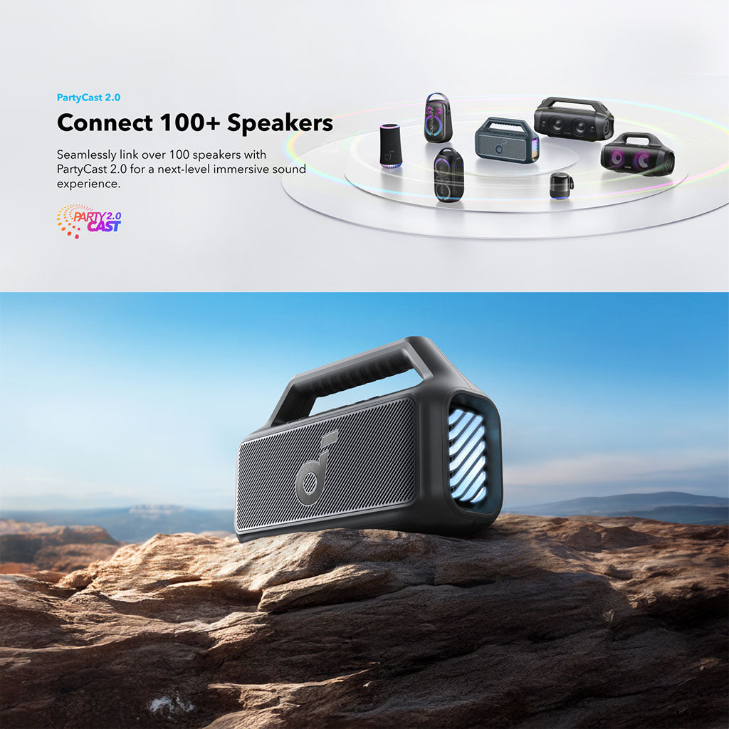 سماعة بلوتوث خارجية Boom 2، مقاومة للماء وقابلة للطفو، إضاءة RGB من Soundcore by Anker