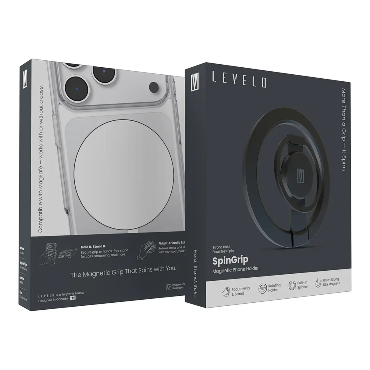 SpinGrip Magnetic Phone Grip & Holder – 360° Rotating Magnetic Stand by Levelo