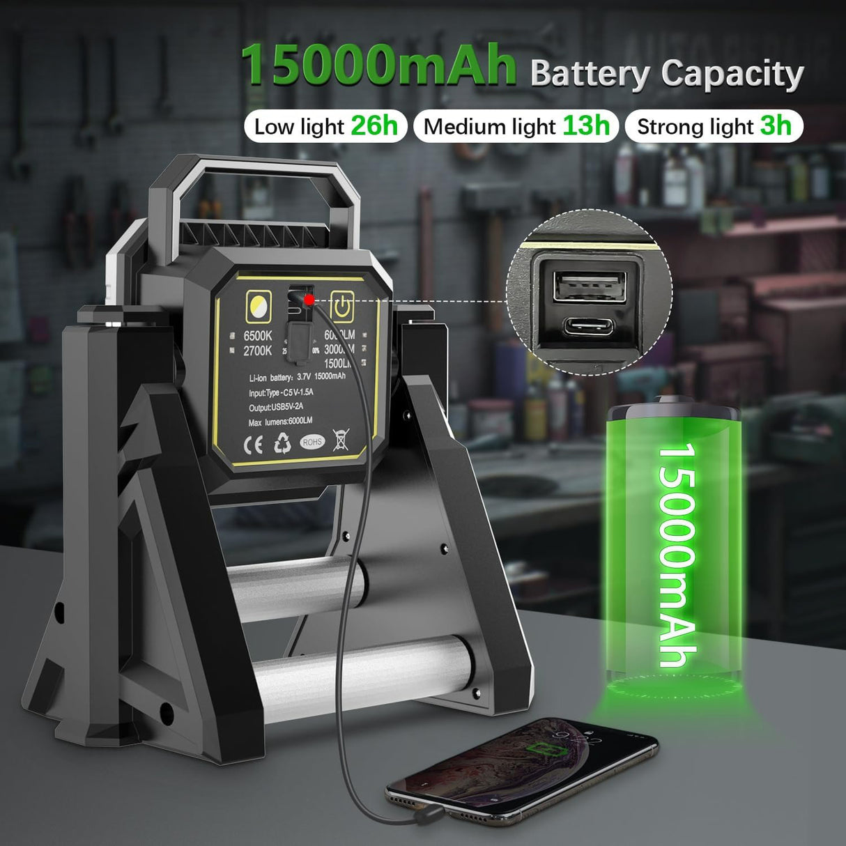 Portable Multifunctional Work Light – Adjustable and Rechargeable.