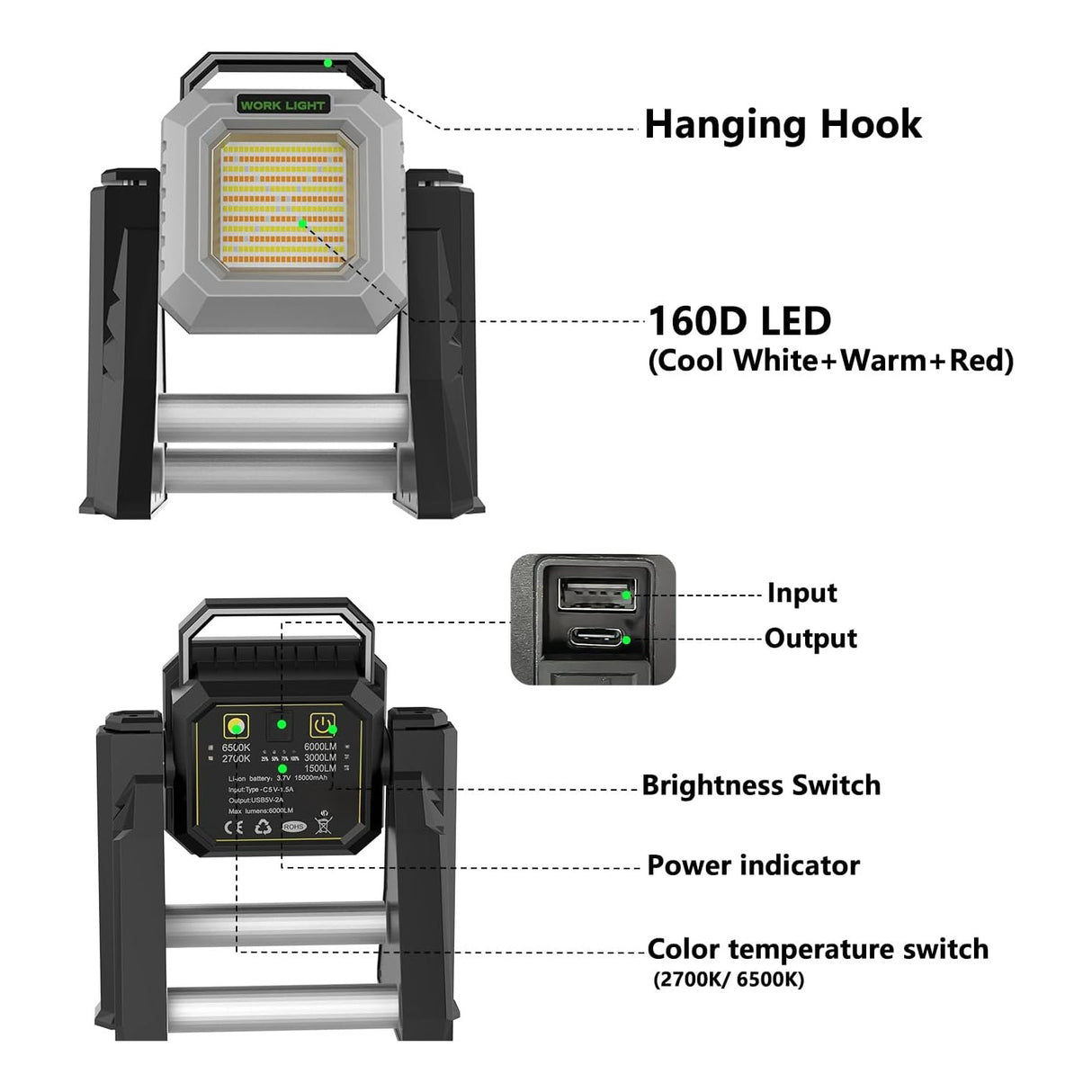 Portable Multifunctional Work Light – Adjustable and Rechargeable.