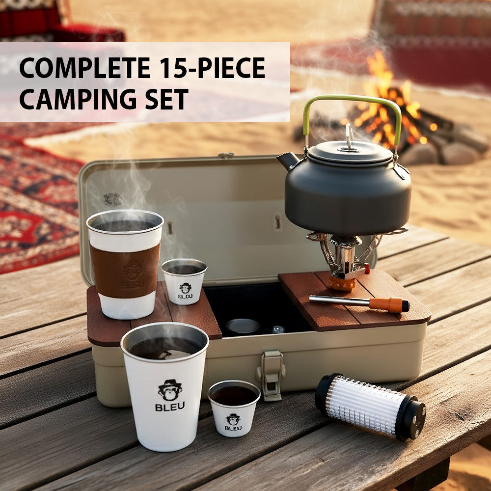 Tea and Coffee Camping Set، Cups, Teapot, Spoons, and Accessories for Camping, Hiking, Picnics, Travel | Tea & Coffee Set | SASKA Trading