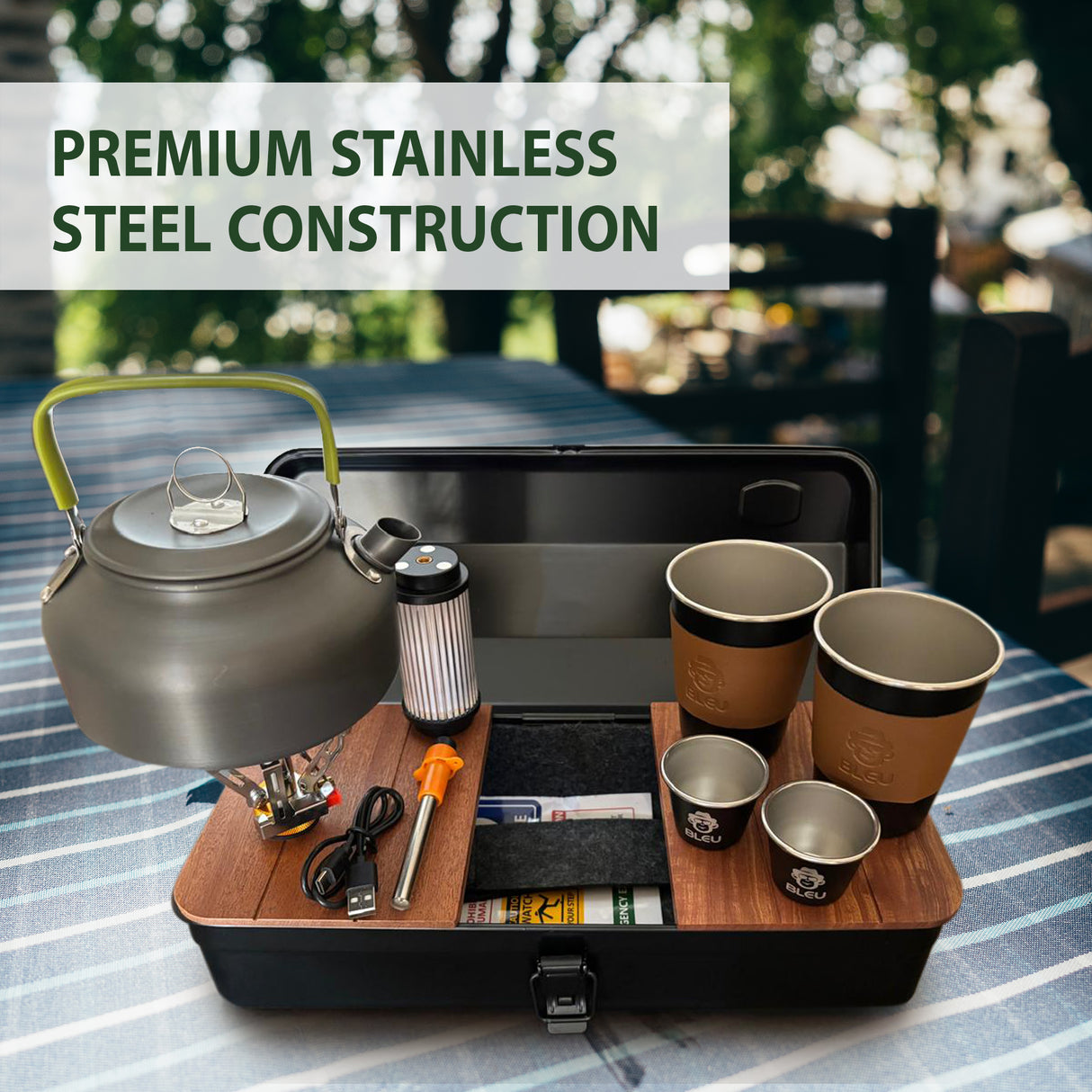 Tea and Coffee Camping Set، Cups, Teapot, Spoons, and Accessories for Camping, Hiking, Picnics, Travel