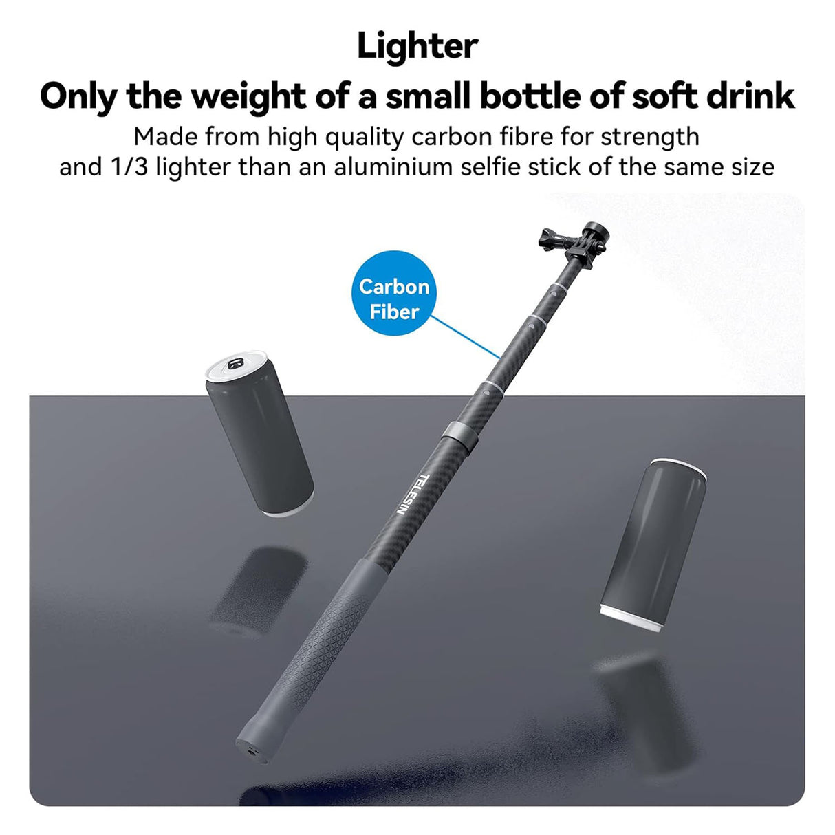 عصا سيلفي فائقة الطول من ألياف الكربون بطول 3 أمتار للكاميرات الرياضية والهواتف (الجيل الثالث) من TELESIN