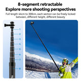 عصا سيلفي فائقة الطول من ألياف الكربون بطول 3 أمتار للكاميرات الرياضية والهواتف (الجيل الثالث) من TELESIN