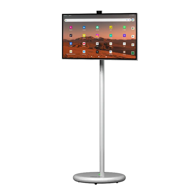 THRONE 27-Inch Portable Smart FHD Touchscreen TV Android 15 6GB RAM 128GB Storage 13MP Camera 27000mAh Battery 360° Rotating Display with Wheels by Green Lion-Saska-Saska.ae