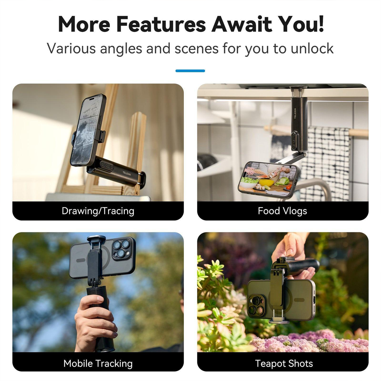 Buy Travel Phone Holder – Foldable Clip with Tripod Mount by TELESIN at SASKA Trading , Dubai UAE