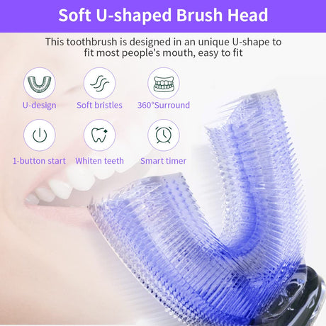 Ultrasonic U-Shaped Electric Toothbrush for Adults, Teeth Whitening Accelerator, Teeth Cleaner | Electric Toothbrush | SASKA Trading