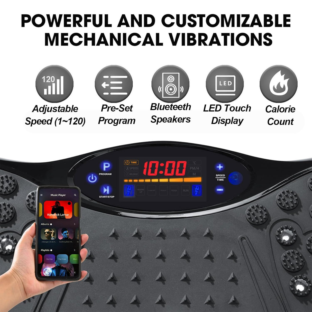 جهاز لوح اهتزاز للتمارين للاستخدام المنزلي مع مكبر صوت بلوتوث وأحزمة مقاومة