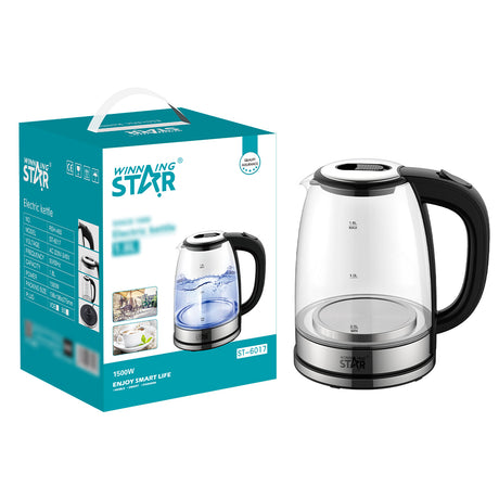 1.8L PP Glass Electric Kettle 1500W ST-6017 by Winning Star, Fast Boil Water Kettle with LED Light, Auto Shut-Off & Boil-Dry Protection - SASKA UAE - saska.ae