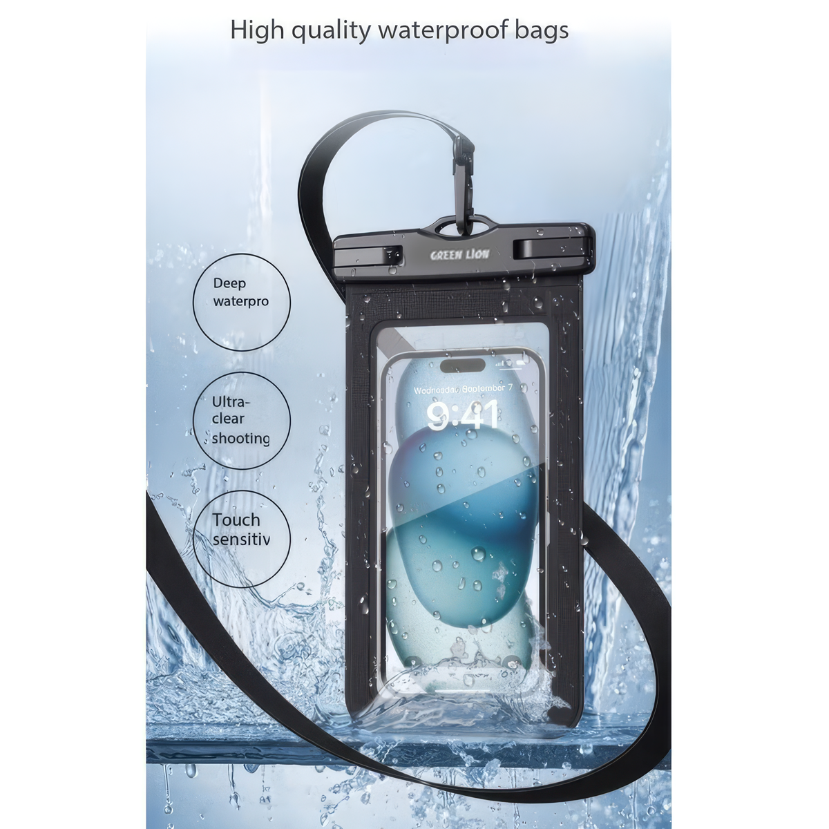 Waterproof Pouch for 7.2-inch Phone - Clear by Green Lion