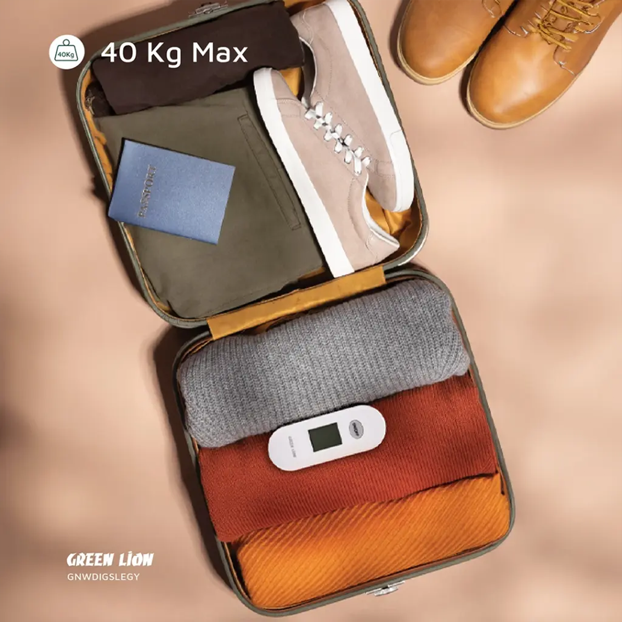 ميزان أمتعة رقمي Weight Mate – دقة عالية لوزن السفر مع شاشة LCD ووظيفة Tare وإيقاف تلقائي (رمادي) من Green Lion