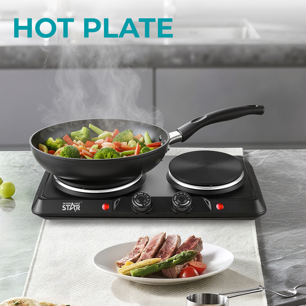 Double Electric Hot Plate 2500W (1500W + 1000W), Dual Burner Portable Electric Cooker with Adjustable Temperature Control by Winning Star