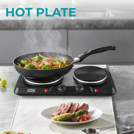 Double Electric Hot Plate 2500W (1500W + 1000W), Dual Burner Portable Electric Cooker with Adjustable Temperature Control by Winning Star