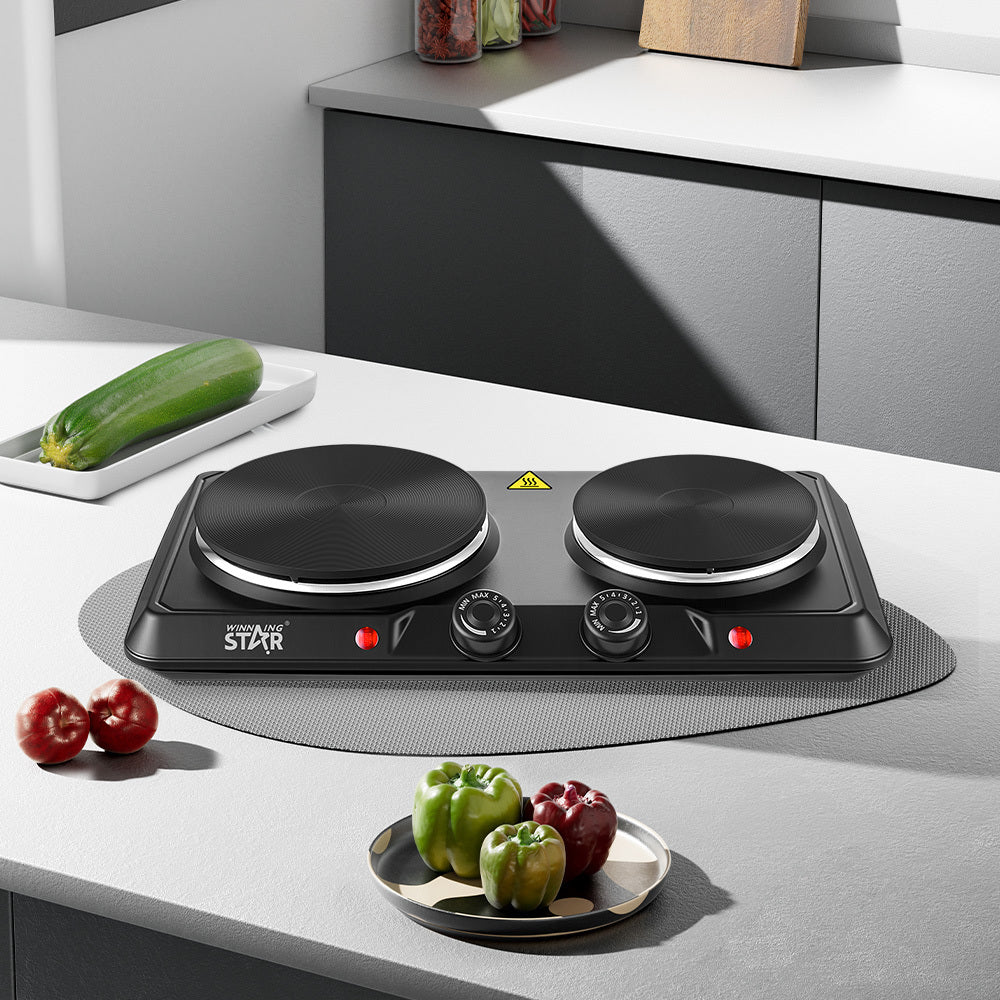 Double Electric Hot Plate 2500W (1500W + 1000W), Dual Burner Portable Electric Cooker with Adjustable Temperature Control by Winning Star