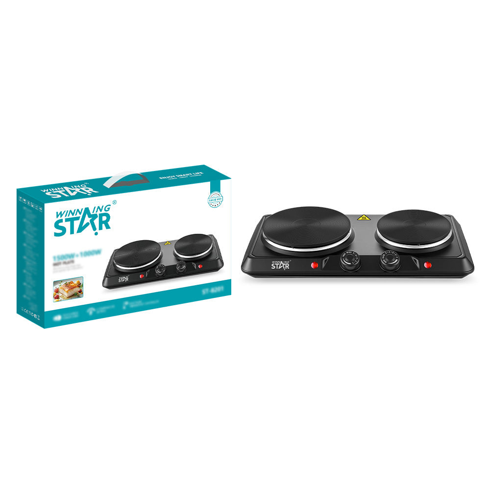 Double Electric Hot Plate 2500W (1500W + 1000W), Dual Burner Portable Electric Cooker with Adjustable Temperature Control by Winning Star