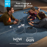 140W 4Port Fast Charging Power Adapter for Laptop and Smartphones with Type-C Cable by Anker