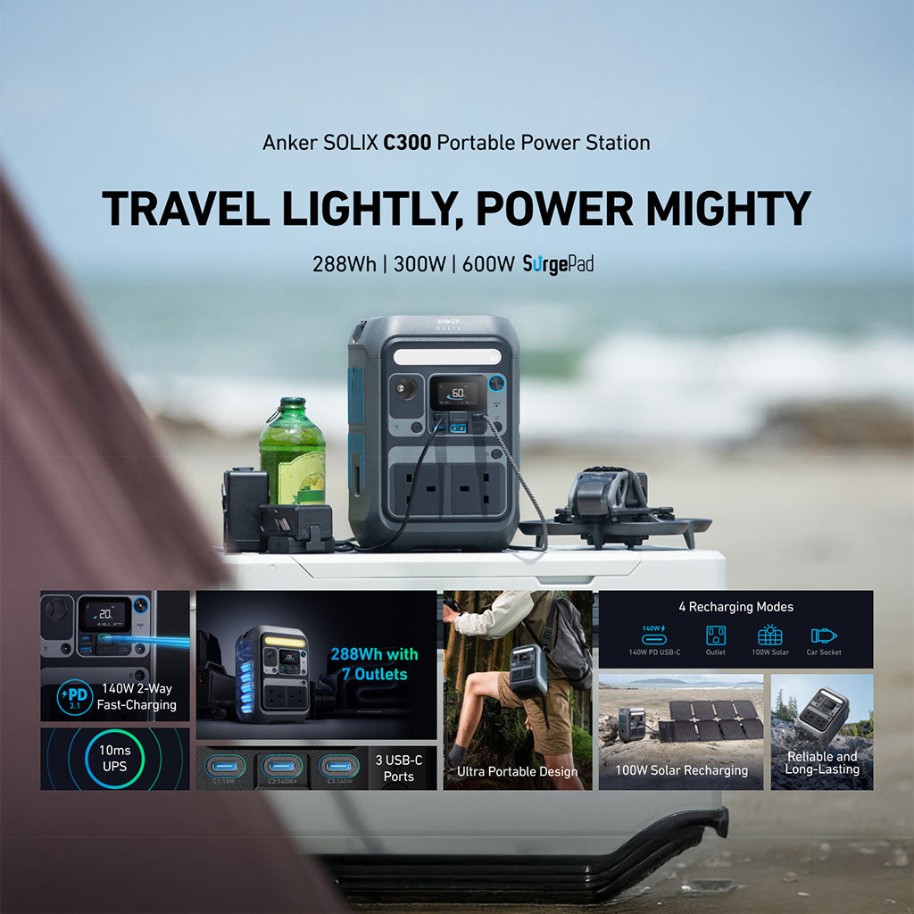 SOLIX C300 Portable Power Station with 7 Ports and USB-C Charging by Anker