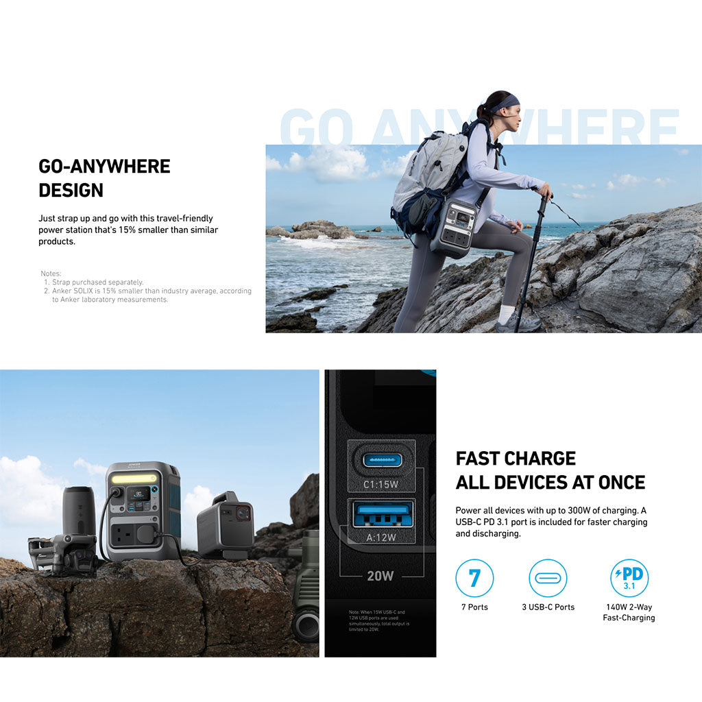 SOLIX C300 Portable Power Station with 7 Ports and USB-C Charging by Anker