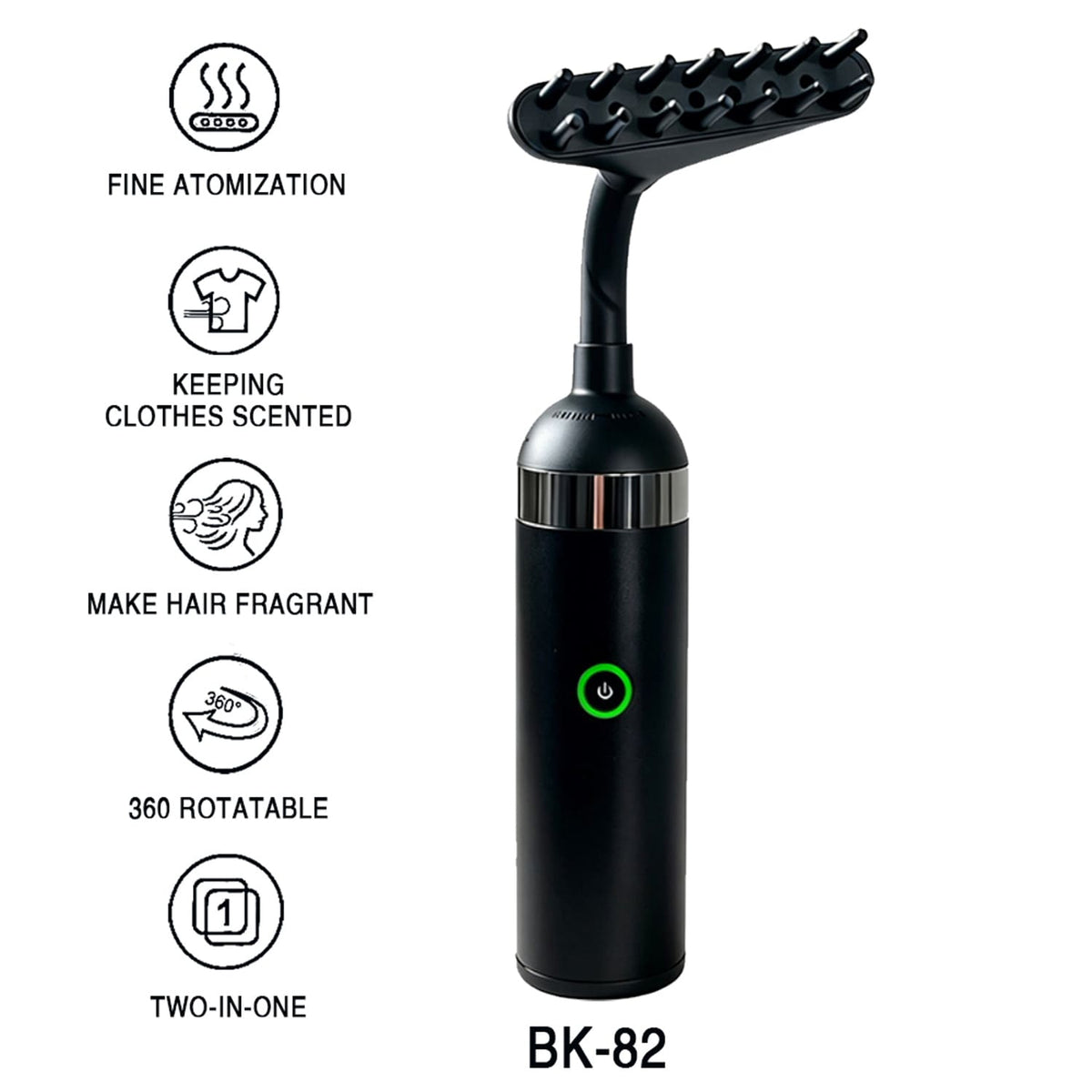 BK-82 Portable Electric Bakhoor & Oud Incense Burner, Cloths Head & Hair Comb 2-in-1 Rechargeable USB-C Mabkhara with 360° Rotatable Attachment, Ceramic Heating, Cordless Design