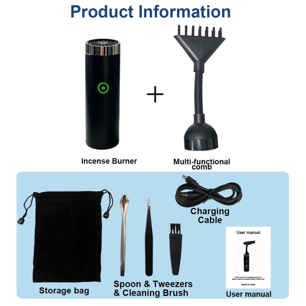 BK-82 Portable Electric Bakhoor & Oud Incense Burner, Cloths Head & Hair Comb 2-in-1 Rechargeable USB-C Mabkhara with 360° Rotatable Attachment, Ceramic Heating, Cordless Design