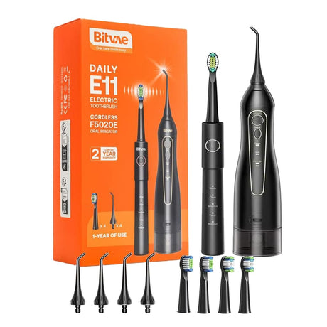2-in-1 Sonic Electric Toothbrush and Cordless Water Flosser Combo, Bitvae E11 + F5020E electric toothbrush with 5 Brushing Modes and water flosser with 3 Flossing Mode