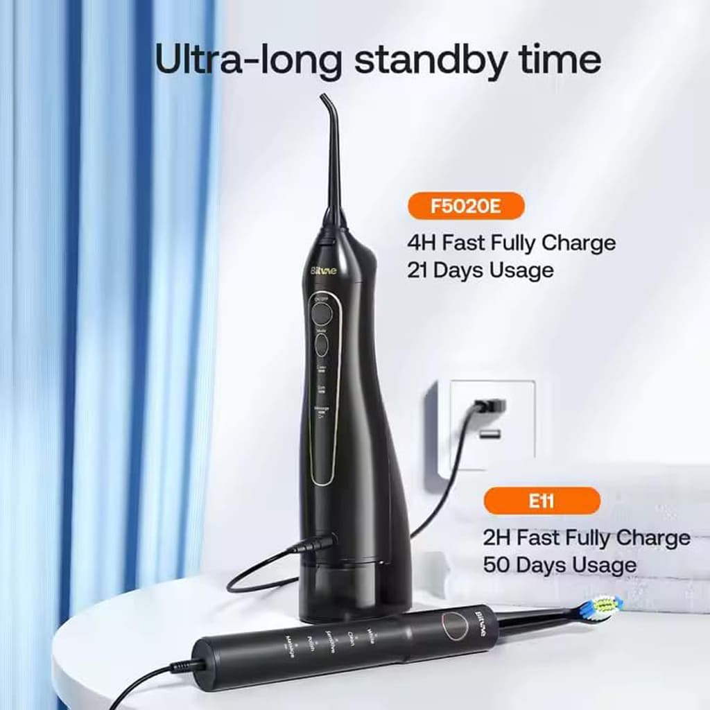2-in-1 Sonic Electric Toothbrush and Cordless Water Flosser Combo, Bitvae E11 + F5020E electric toothbrush with 5 Brushing Modes and water flosser with 3 Flossing Mode