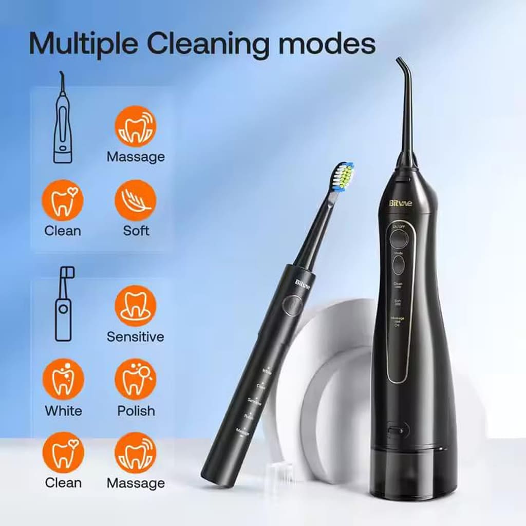 2-in-1 Sonic Electric Toothbrush and Cordless Water Flosser Combo, Bitvae E11 + F5020E electric toothbrush with 5 Brushing Modes and water flosser with 3 Flossing Mode